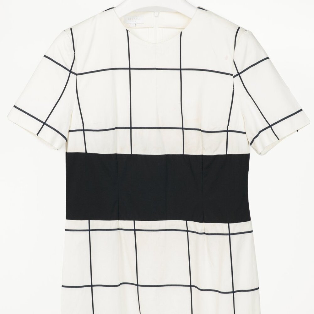 Escada Sport White Windowpane Cotton Flounce-Hem Dress - Picture 3 of 7